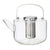 Clear glass teapot with a stainless steel mesh infuser.