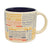 Mug with philosopher quotes in red, yellow, and blue font.