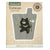 Display box with a gray bag featuring an embroidered black bear catching a bee.