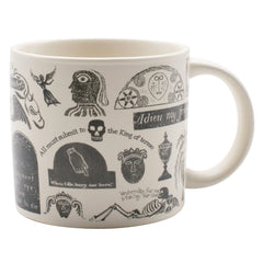 Stone-colored mug with memento mori motif