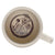 Bottom of stone-colored mug with memento mori motif