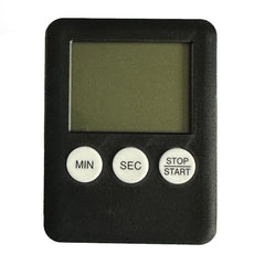 Black electronic timer with buttons for minutes, seconds, and stop/start.