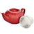 Classic TeaHaus-style red porcelain teapot with stainless-steel fine-mesh basket filter.