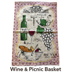 Wine and Picnic Basket Tea Towel