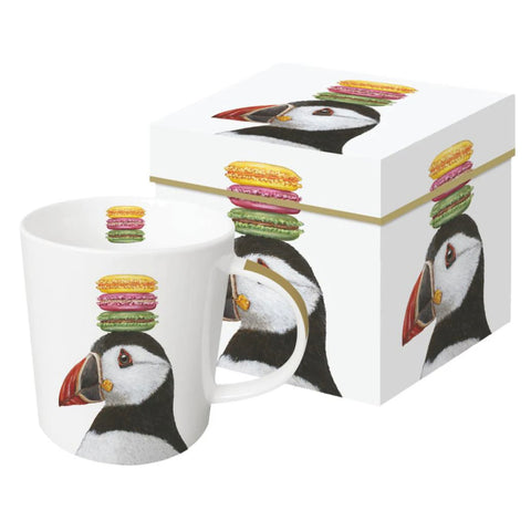 Puffin with French Macarons Mug